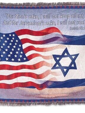 Holy Land Gifts 397523 Isaiah 61.1 with USA & Israel Flag Background Throw Blank